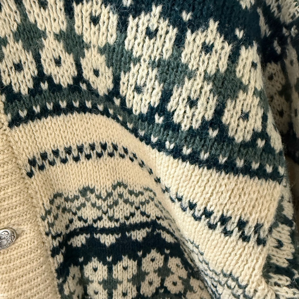 Scance Pure New Wool Size M Button Cardigan Sweater Chowican Geometric pattern. - Picture 4 of 8